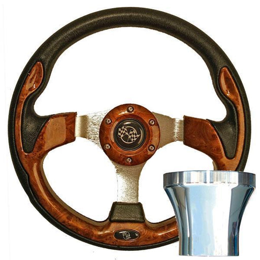 STEERING WHEEL KIT, WOODGRAIN/RALLY 12.5 W/CHROME ADAPTER, E