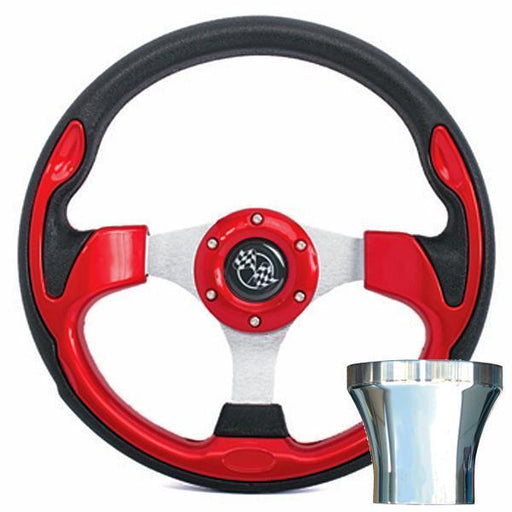 STEERING WHEEL KIT, RED/RALLY 12.5 W/CHROME ADAPTER, E-Z-GO