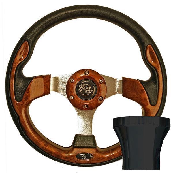 STEERING WHEEL KIT, WOODGRAIN/RALLY 12.5 W/BLACK ADAPTER, E-