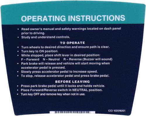 DECAL, OPERATING INSTRUCTIONS