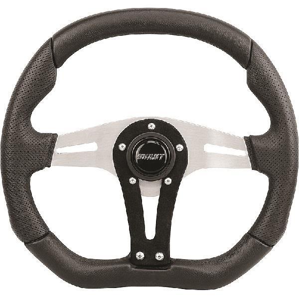 STEERING WHEEL, P&R FLAT BTM ALUM/BLK, GRANT 490