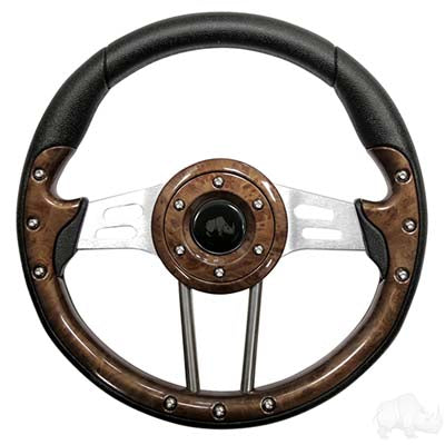 Steering Wheel, Aviator 4 Woodgrain Grip/Brushed Aluminum Spokes 13" Diameter
