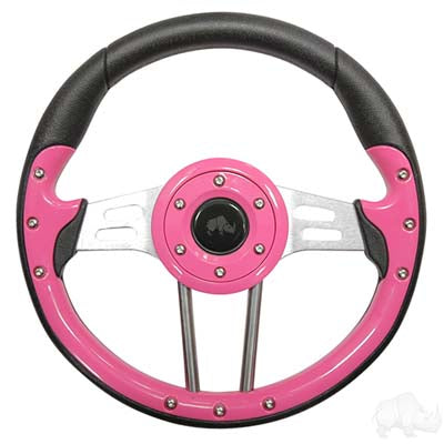 Steering Wheel, Aviator 4 Pink Grip/Brushed Aluminum Spokes 13" Diameter