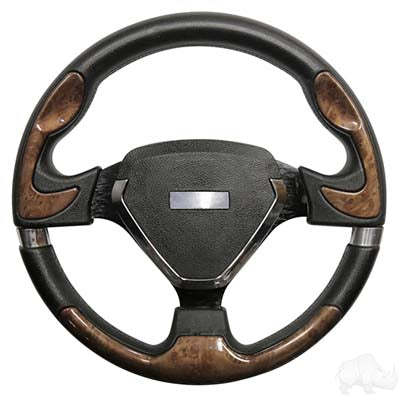 Steering Wheel, Bonneville Woodgrain Grip/Black Spokes 13" Diameter