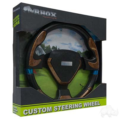 Steering Wheel, Bonneville Woodgrain Grip/Black Spokes 13" Diameter