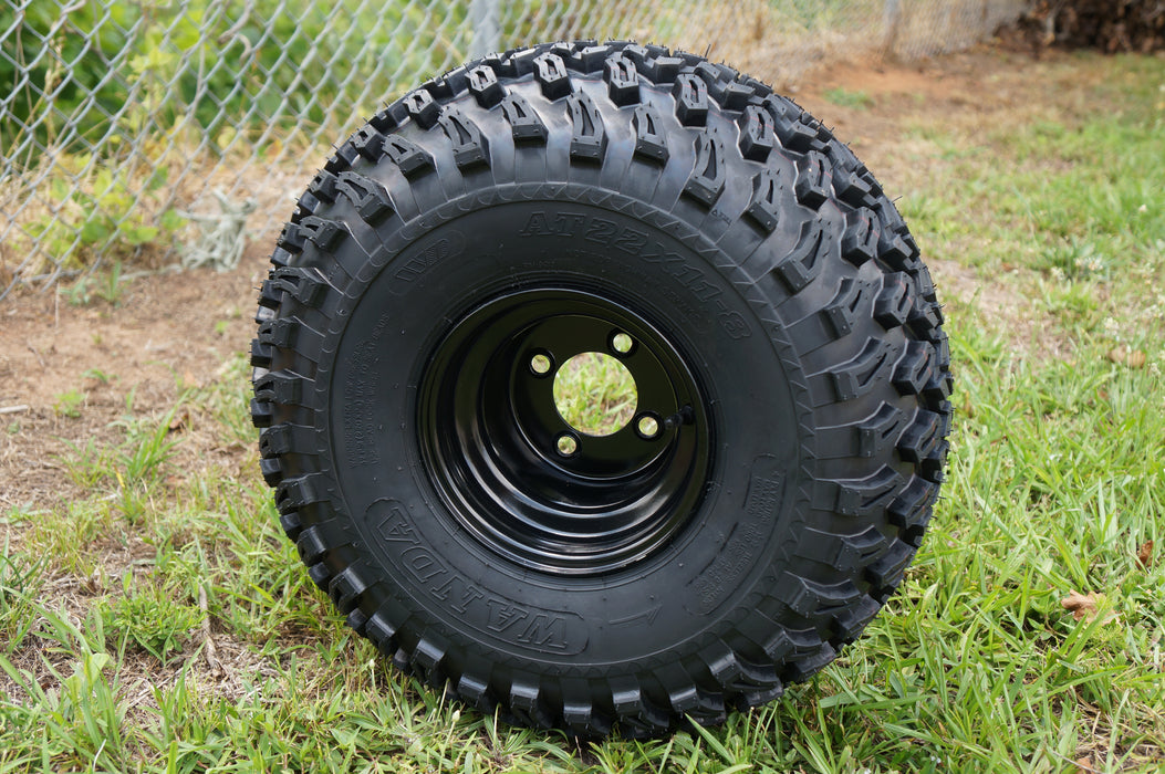 8"X7" BLACK STEEL WHEELS and 22" ALL TERRAIN TIRES (SET OF 4)