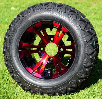 10" RED VAMPIRE WHEELS/RIMS and 18"x9"-10" DOT ALL TERRAIN TIRES (Set of 4)