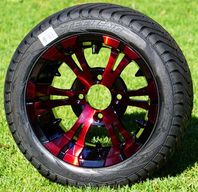 12" RED VAMPIRE WHEELS/RIMS and 215/40-12 LOW PROFILE TIRES (Set of 4)