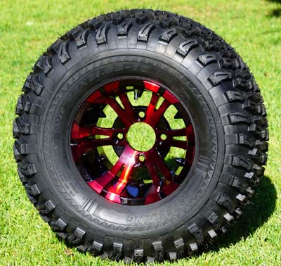 10" RED VAMPIRE WHEELS/RIMS and 22"x11"-10" DOT ALL TERRAIN TIRES (Set of 4)