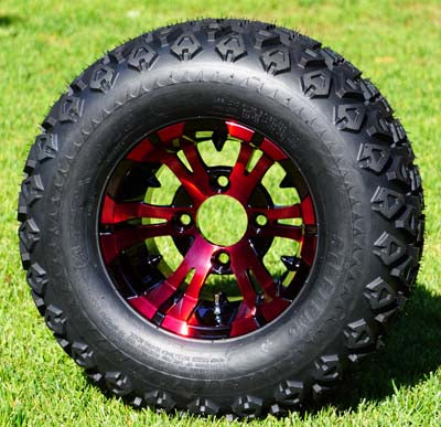 10" RED VAMPIRE WHEELS/RIMS and 20"x10"-10" DOT ALL TERRAIN TIRES (Set of 4)