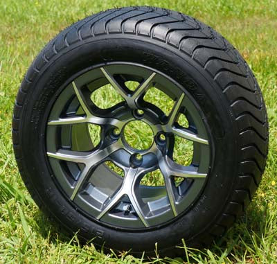 12" GUNMETAL RALLY WHEELS/RIMS and 215/50-12 LOW PROFILE TIRES (Set of 4)