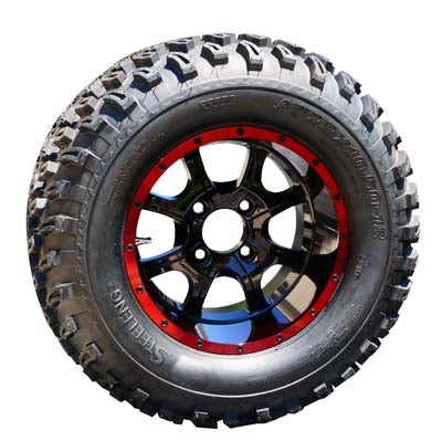 12" RED NIGHT STALKER WHEELS/RIMS and 23"x 10.5"-12" DOT ALL TERRAIN TIRES (Set of 4)