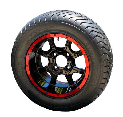 12" RED NIGHT STALKER WHEELS/RIMS and 215/50-12 LOW PROFILE TIRES (Set of 4)