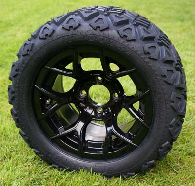 12" BLACK RALLY WHEELS/RIMS and 20" DOT ALL TERRAIN TIRES (Set of 4)