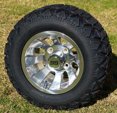 10" SILVER BULLET WHEELS/RIMS and 18"x9"-10" DOT ALL TERRAIN TIRES (Set of 4)