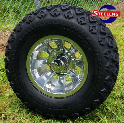 10" SILVER BULLET WHEELS/RIMS and 20"x10"-10" DOT ALL TERRAIN TIRES (Set of 4)