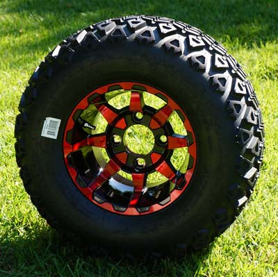 10" RED VORTEX WHEELS/RIMS and 20"x10"-10" DOT ALL TERRAIN TIRES (Set of 4)