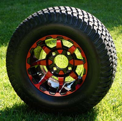10" RED VORTEX WHEELS/RIMS and 20"x8"-10" DOT TURF TIRES (Set of 4)